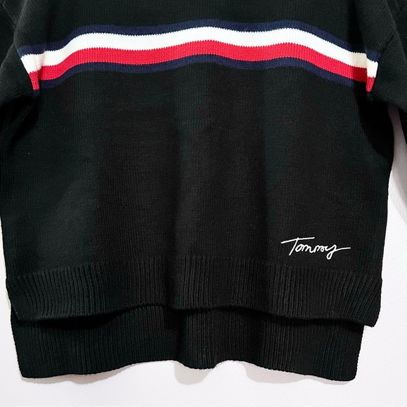 Tommy Hilfiger Noir Knitted High-Low Sweater with Triple Color-block Stripes - Picture 3 of 15